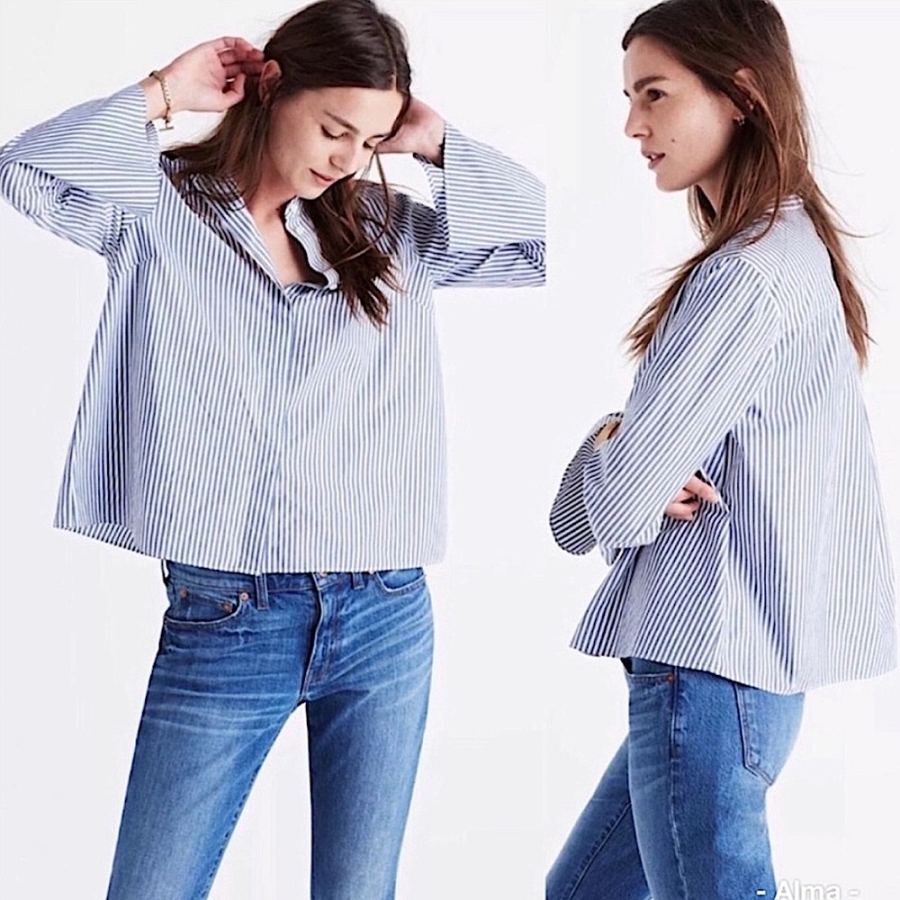 Madewell Blue Stripe Bell Sleeve Blouse